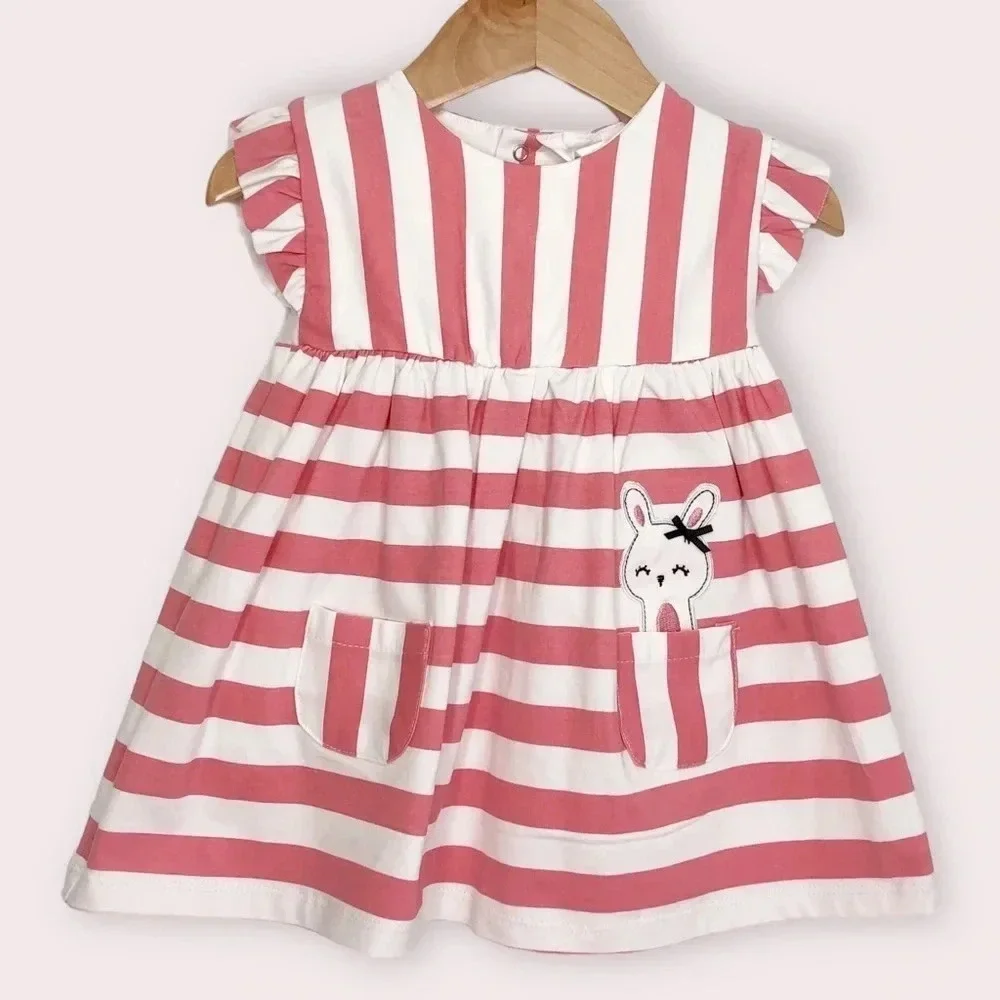 NWT Mayoral dress short sleeve pink and white stripes size 6-9 months‎